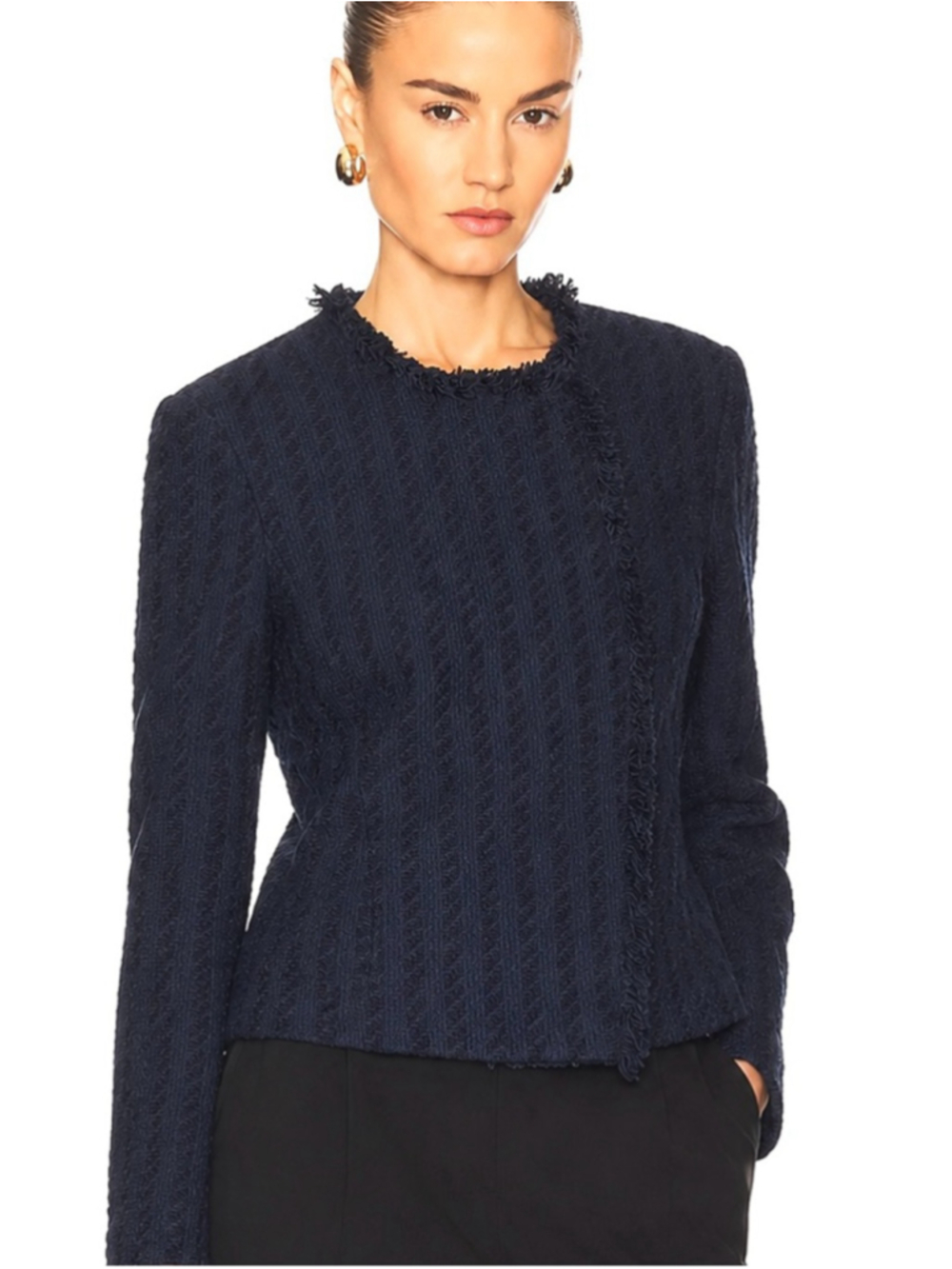 Hugo Boss Navy Fringe-Trim Tweed Blazer
